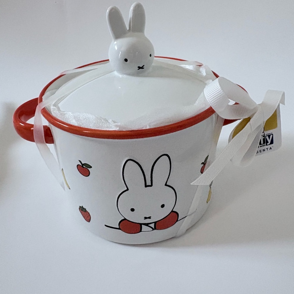 miffy White Ceramic Mug with Red Trim and Bunny Lid